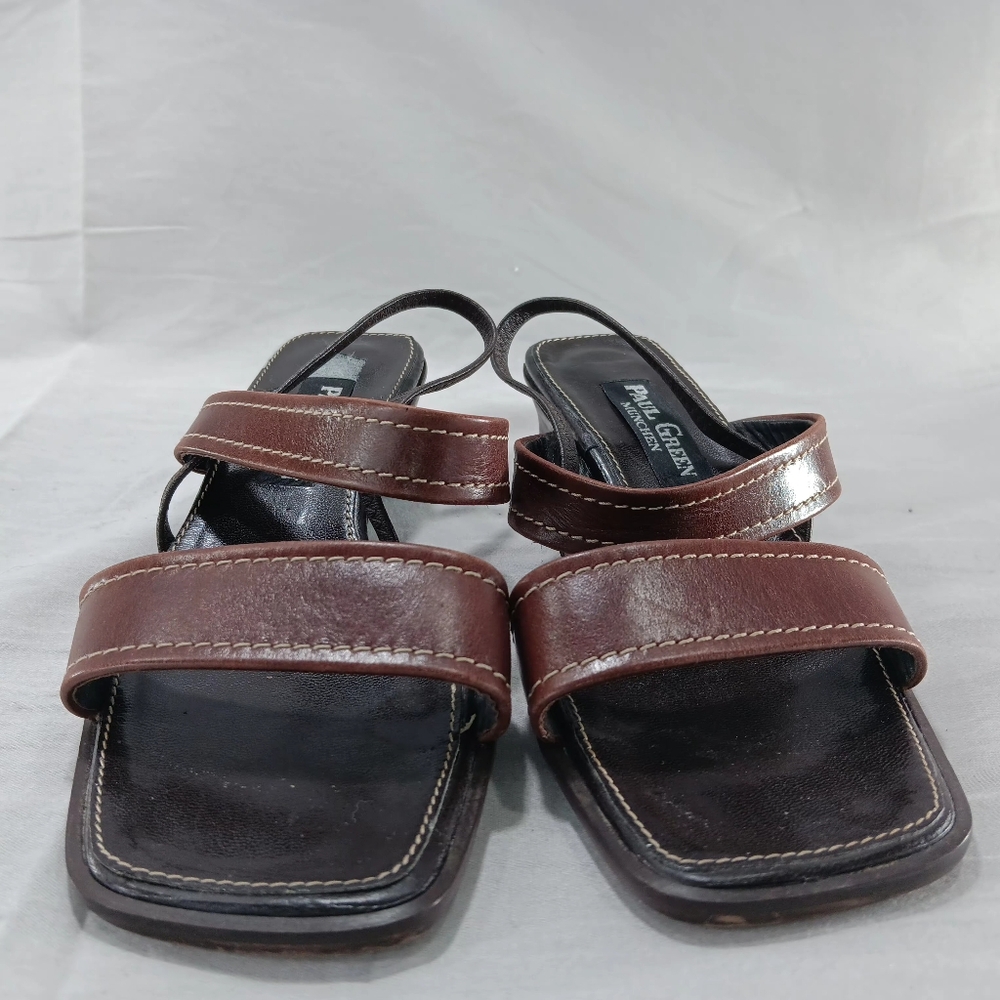 Vintage Paul Green Munchen Sandals Women Size 6 Brown Leather Classic Old Money - Picture 2 of 16